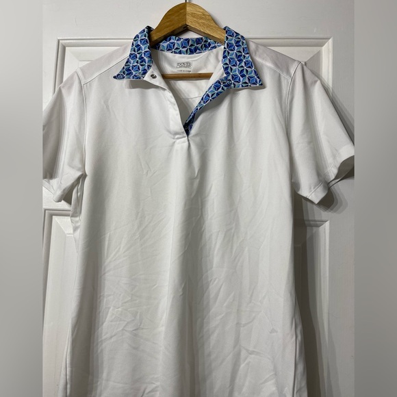 Dover Saddlery Tops - Dover Saddlery | White Polo with Blue Geometric Collar